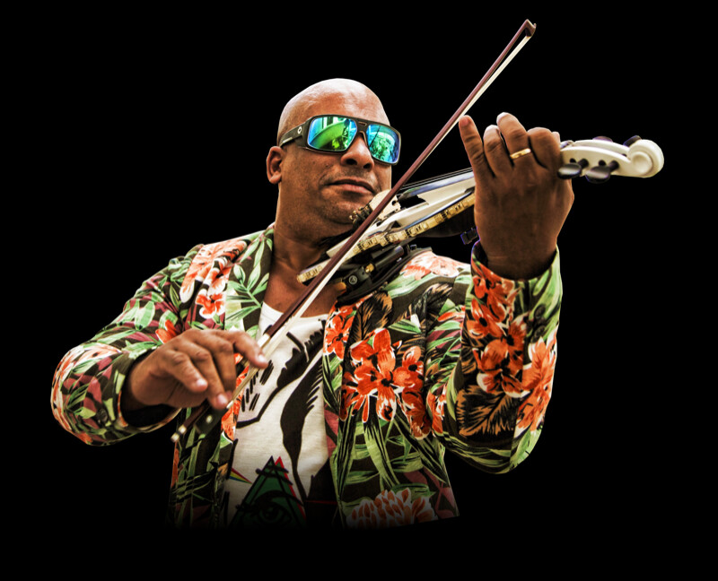 Julio Cuba full body portrait with electric violin